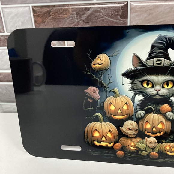 Halloween Cat License Plate With Cup Holder Inserts - Picture 4 of 6